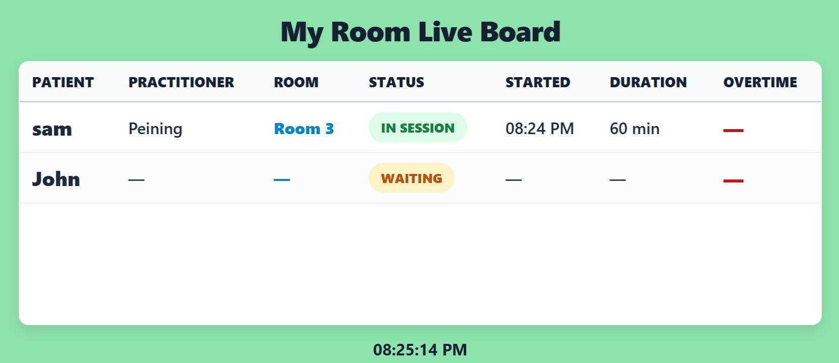 MyRoomBoard live clinic room status board